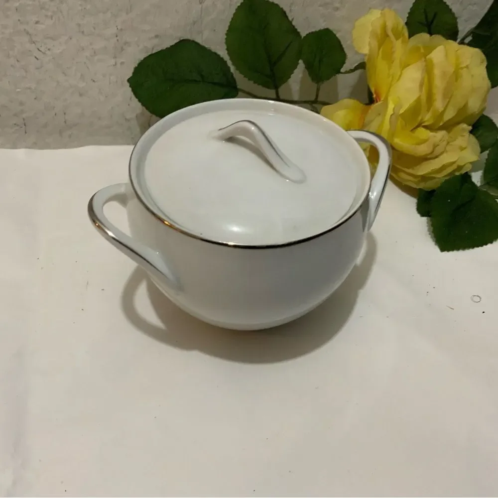 Vintage Style House Platinum Ring Fine China Set Japan sugar Bowl w Lid G17